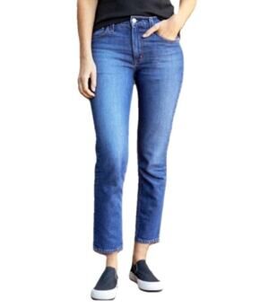 Outerknown ~Woman Size 28~Blue Denim Liberty Straight Crop Jeans Organic Cotton.
